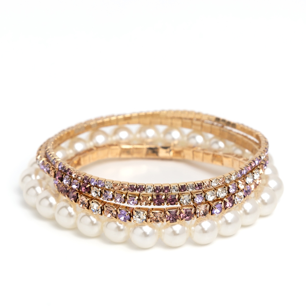 Paparazzi Gold and Purple Crystal Bracelet Set Inherited Indulgence Multi